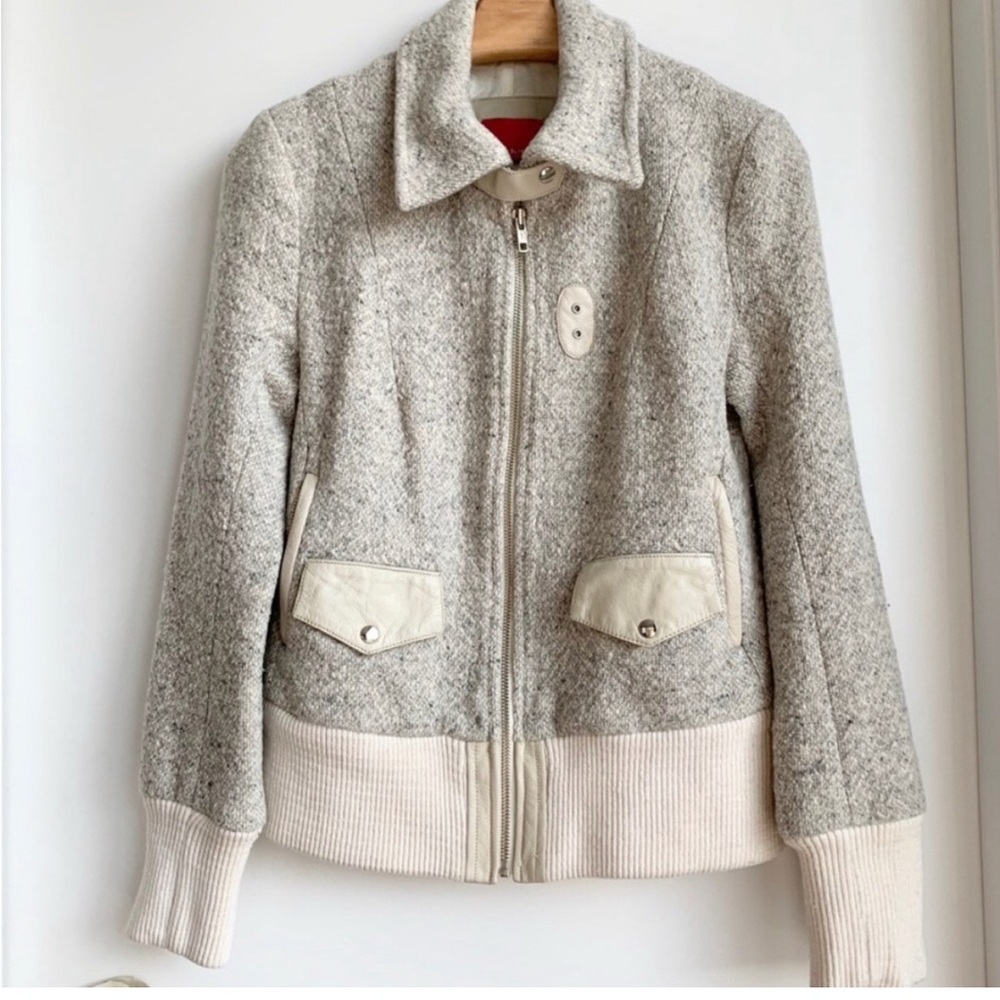 Mackage Tweed and Leather Bomber - Grey - Ivory - Small